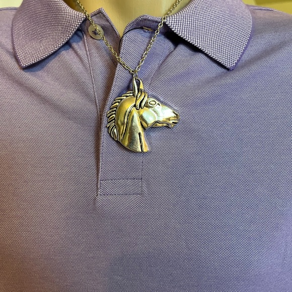 692-MTT Big Horse Silver Metal Color Head Pendant Necklace - Picture 2 of 9